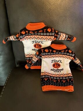 Set of 2 Tito's Handmade Vodka Mini Sweater Bottle Cozies - Orange, Black, White